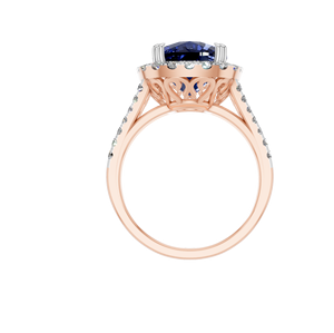 Anillo de Halo de zafiro cultivado en laboratorio de lujo, con acentos de oro de 14 y 18K diamantes naturales, joyería de compromiso de boda de alta calidad, pedido a granel - Product Image 3