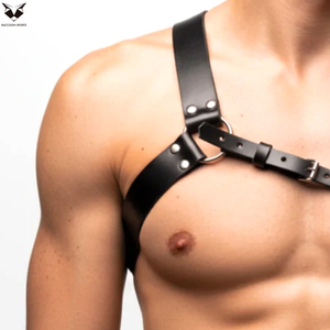 Arnés de Pecho de Cuero PU Negro de un Solo Hombro con Correa Cruzada Ajustable y Hebilla Metálica, Accesorio de Moda Punk Gótico Duradero - Product Image 5