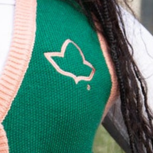 Cárdigan-Chaleco Bordado Personalizado Verde y Rosa para Mujer con Diseño de Logotipo de Pájaro, Cuello en V, Botones Frontales, Sin Mangas, Tejido de Punto, Estilo Casual - Product Image 4