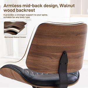 Sedia da Ufficio Girevole Moderna in Noce con Schienale in Legno Curvato e Rivestimento in Pelle PU, Senza Braccioli, Altezza Regolabile e Ruote per Scrivanie Piccole - Product Image 6