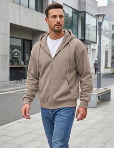 Sudadera con Capucha Unisex OEM, Color Beige, con Cierre, Forro Polar, 100% Algodón, Estilo Hip Hop, Corte Regular, Color Sólido, Venta al Por Mayor - Product Image 4