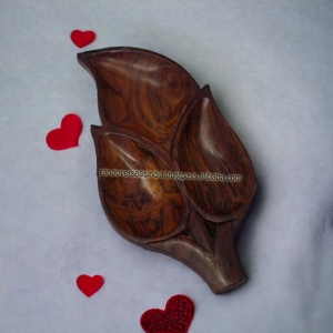 จานเสิร์ฟขนมจานไม้3ช่องแบ่งช่องใส่จานขนมจานเน้นทำจากไม้รูปทรงใบไม้ - Product Image 3