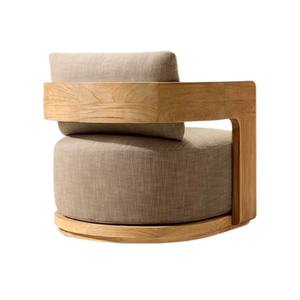 Sillón de Exterior Moderno de Teca Sólida con Reposabrazos Curvos Premium, Base Resistente y Cojines Gruesos y Suaves, Muebles Cómodos para Villa - Product Image 3