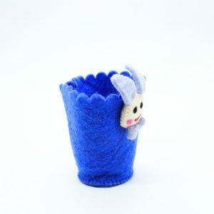 Blue Felt Bunny Face Pen <b>Holder</b> With <b>Makeup</b> Brushes Storage For Desk Organization - Product Image 3