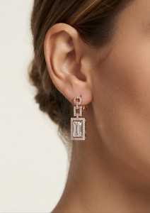 Pendientes Colgantes de Oro Sólido de 9K en Oro Rosa con Diamantes de Laboratorio, Corte Baguette, Halo, Certificados por IGI, para Regalo de Boda o Fiesta - Product Image 1