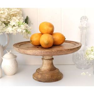 Support à gâteau artisanal en bois de manguier avec bord perlé et cloche en verre – Présentoir à dessert rustique sur piétement pour la maison et l'hôtel - Product Image 4