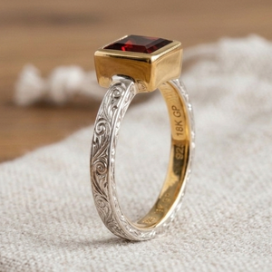 Wholesale Jewellery 925 Sterling Silver 18K Gold Plated Square Garnet <b>Ring</b> 10mm Classic <b>Statement</b> <b>Ring</b> US 6 Gift for Her - Product Image 1