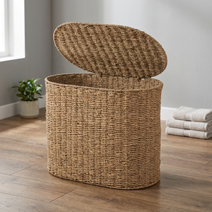 Panier de rangement multifonctionnel en jonc de mer tressé vintage, écologique, pour la lessive et les déchets - Idéal pour salles de bain et chambres - Product Image 3