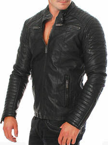 Chaqueta de Motociclista al por Mayor para Hombre, de Cuero PU, Ajustada, Estilo Café Racer, con Cuello Alto, Hombros Acolchados y Bolsillos con Cremallera, Ropa Urbana para Moto - Product Image 5