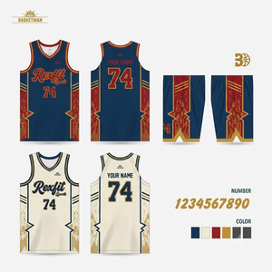 Ensemble de maillots de basket-ball Rexfit Sports, impression sublimée, col en V, sans manches, uniformes en mesh, vêtements de sport unisexes pour adultes - Product Image 1