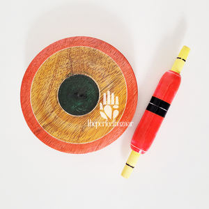 Rodillo de Madera con Patrón Geométrico Pintado a Mano, Ecológico, Chakla Belan - Product Image 1