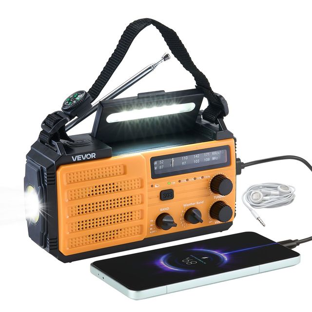 8000mAh Battery Emergency Weather Radio Solar Hand Crank FM/AM/WB/NOAA Alert Type-C Charging USB Cable SOS-Safety Survival Gear