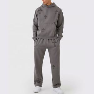 Ensemble 2 pièces sweat à capuche zippé Survêtement baggy en coton polyester pour homme Pantalon de jogging avec sweat-shirt Jogger de gym personnalisé - Product Image 4