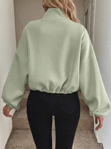 Women's <b>Cropped</b> <b>Zip</b> <b>Up</b> Sweatshirt High Collar Relaxed Fit Elastic Cuff Adjustable Drawstring Hem Casual Streetwear Sweatshirt - Product Image 4