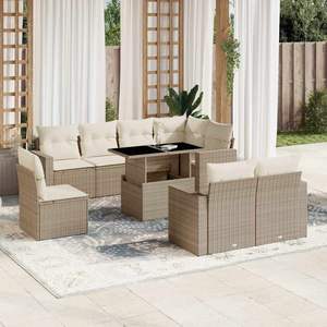 Conjunto de Sofás Modulares Medianos de Ratán Sintético PE Beige para Jardín - Product Image 1