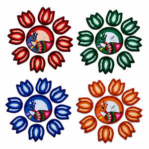 Ensemble de 9 tapis Rangoli en laine de qualité supérieure, motif paon et lotus, faits à la main, décoration festive pour le sol de la maison - Product Image 1