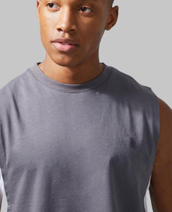 Camiseta corta de algodón sin mangas con cuello redondo y logotipo personalizado al por mayor camisetas sin mangas para hombre, camisetas sin mangas de algodón transpirable uniforme - Product Image 3