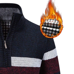 Pull en maille rayé demi-zip pour homme, col montant, color block, manches longues, col haut, respirant, 100 % polyester, automne - Product Image 4