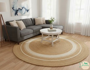 Jermatz Round Jute Rug Natural Brown Braided Non-Slip Rubber Backing <b>Kitchen</b> Floor <b>Mat</b> Modern Style Spot Clean - Product Image 4