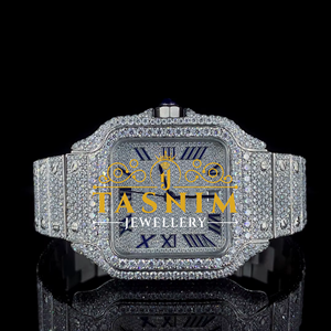 Reloj Deportivo y de Negocios para Hombre con Diamante Moissanite VVS, Cristal Cuadrado, Acero Inoxidable, Chapado en Oro Blanco, Estilo Romano, Simple y Moderno - Product Image 1