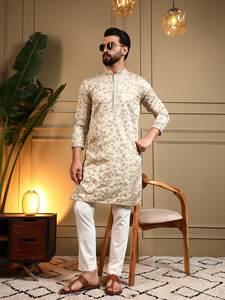 Ensemble Kurta Pyjama Traditionnel Brodé pour Homme, Coupe Slim, Tenue de Fête, Tunique Festive, Vente en Gros, Vêtements Indiens d'Asie du Sud - Product Image 5