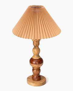 Handcrafted Wooden <b>Table</b> Lamp Pleated Fabric Shade <b>Vintage</b> <b>Bedside</b> Nightstand Lamp Indoor Home Decor - Product Image 6