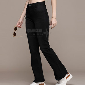 High Quality Spring Street Wear Wide Leg Black <b>Jeans</b> Pants Solid Color 100% Cotton Breathable Eco-Friendly Top Selling <b>Women's</b> - Product Image 2