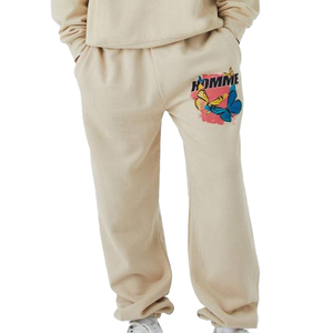 Ensemble de survêtement décontracté pour homme, beige uni, respirant, écologique, avec sweat à capuche et pantalon de survêtement, style streetwear ample - Product Image 5