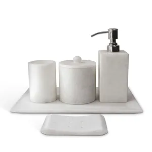Juego de Accesorios de Baño de Lujo en Mármol Blanco Moderno, Organizador de Piedra, Ecológico, Duradero e Impermeable para el Hogar - Product Image 2