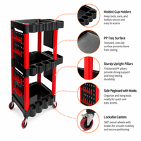 Chariot utilitaire à roulettes PP à 3 niveaux, capacité de 75 kg par niveau, avec crochets, paniers et roues pour garage et atelier, chariot à outils