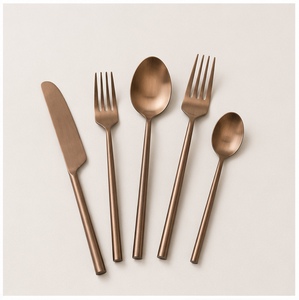 Ensemble de couverts en acier inoxydable bronze mat, couverts en or rose pour la maison et les hôtels, fourniture d'usine, logo personnalisé sur les couverts - Product Image 1