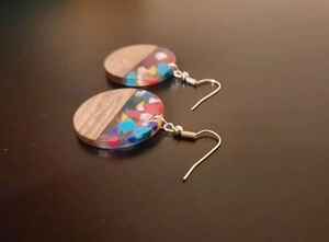 Handmade Round <b>Resin</b> Wood Earrings Multicolor Pattern Dangle Jewelry Crafted with Epoxy <b>Resin</b> and Natural Wood <b>Resin</b> <b>Crafts</b> - Product Image 4