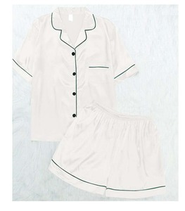 Chemise et short en satin de qualité pour femmes, collection classique, col à revers, manches longues, pyjama pour l'été, doux et confortable - Product Image 1