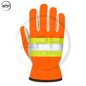 Gants industriels en gros, sur mesure, orange réfléchissant, gris, durables, avec paume antidérapante, vêtements de travail haute visibilité - Product Image 3