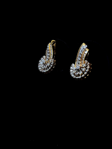 Designer floral cluster <b>stud</b> <b>earrings</b> with pear and baguette lab created diamonds in sterling <b>silver</b> or solid gold elegant style - Product Image 1