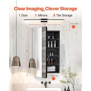 Armadietto per Medicinali 20 X 30 Pollici con Specchio da Bagno a 4 Livelli Regolabili con Cornice in Alluminio e Pratiche Mensole - Product Image 2