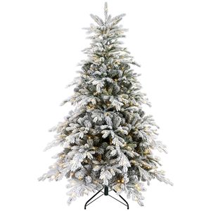 6ft Artificial Prelit Christmas Tree with Warm White LED <b>Lights</b> Snow Flocked <b>Branches</b> Metal Base 7ft/180cm for Decorations - Product Image 1