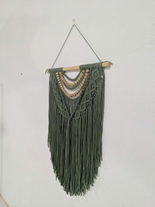 Décoration murale bohème en macramé avec perles et franges, design géométrique abstrait pour le salon, décoration intérieure - Product Image 2