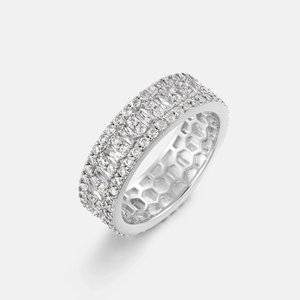 Anillo de Eternidad de Moissanita para Mujer, Corte Esmeralda, Engaste Pavé, Joyería Clásica para Boda - Product Image 3