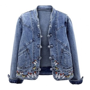 Women's <b>Denim</b> <b>Jacket</b> Floral Embroidery Casual Stonewashed Cotton Spring Style - Product Image 3