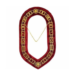 Collar Masónico de Terciopelo Rojo Personalizado con Emblemas Metálicos Dorados, Accesorio Bordado para la Logia Azul - Product Image 1
