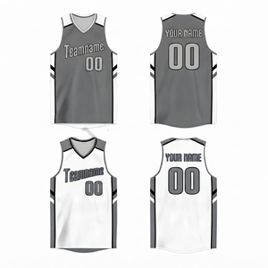 Camiseta de Baloncesto Sublimada Personalizada para Hombre, Cuello en V, Color Gris Deportivo, Venta al Por Mayor, Malla Transpirable de Alta Calidad, Secado Rápido, OEM 100% - Product Image 1