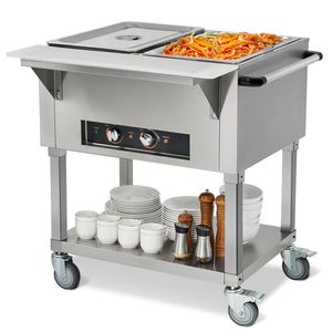 Scaldavivande Elettrico Professionale da 1000W, 2 Vasche, Capacità 20.6QT, con 4 Ruote per Buffet e Catering - Product Image 1