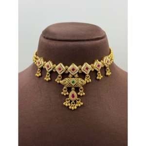 Indian Ethnic Meher Chorski Delicate Diamond Pearl Choker Necklace Set for Wedding - Product Image 2