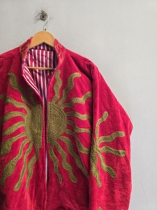 Luxury Red <b>Velvet</b> Knitted Suzani Embroidered Reversible Crew Neck <b>Jacket</b> <b>Women</b> Olive Sun Motif Bohemian Ethnic Autumn Wholesale - Product Image 4