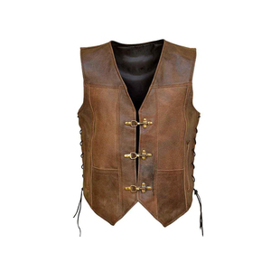 Gilet/veste en cuir véritable de vachette, respirant, couleur noire cirée vintage, pour homme et femme - Product Image 5
