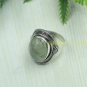 Natural Prehnite Gemstone 925 Sterling Silver <b>Ring</b> Handmade Vintage Boho <b>Statement</b> Jewelry Oval Cabochon Women Gift for him Men - Product Image 3