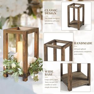 Juego de centros de mesa de faroles de madera rústicos, portavelas estilo granja, faroles decorativos de mesa para bodas y decoración del hogar - Product Image 3