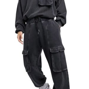 Conjunto de Sudadera con Capucha y Pantalones Deportivos Negros Personalizados, Estilo Desgastado por el Sol, Dos Piezas, Ropa Deportiva Urbana para Hombre - Product Image 4