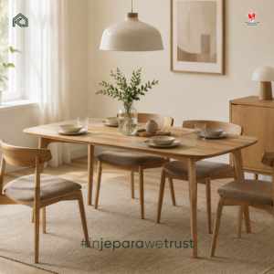 Modern Japandi Solid Teak Wood <b>Dining</b> <b>Table</b> <b>Space</b> <b>Saving</b> Home Apartment Cafe Restaurant <b>Table</b> Indonesia - Product Image 1